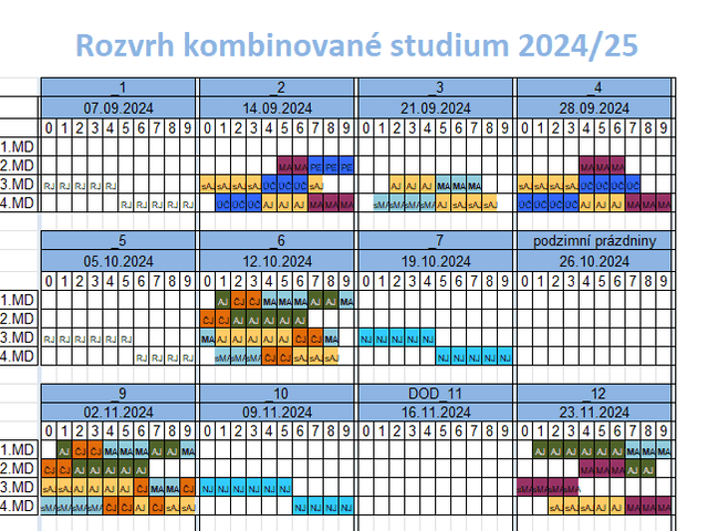 Rozvrh kombinovaného studia 2024/25